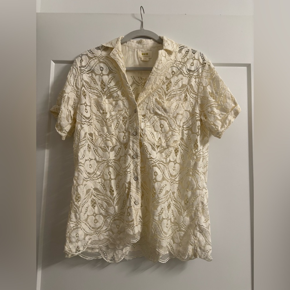 Anthropologie Cream Lace Button-Down Shirt